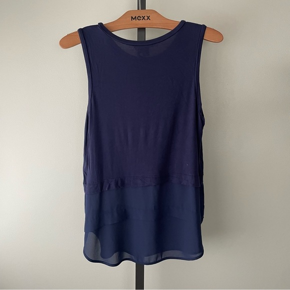 Michael Kors Layered Soft Tank Sleeveless Long Top Navy Blue Gold Size Small - Picture 2 of 6